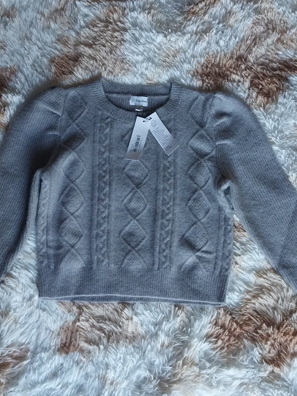 The Drop Women's Cable Crewneck Sweater in Heather Gray